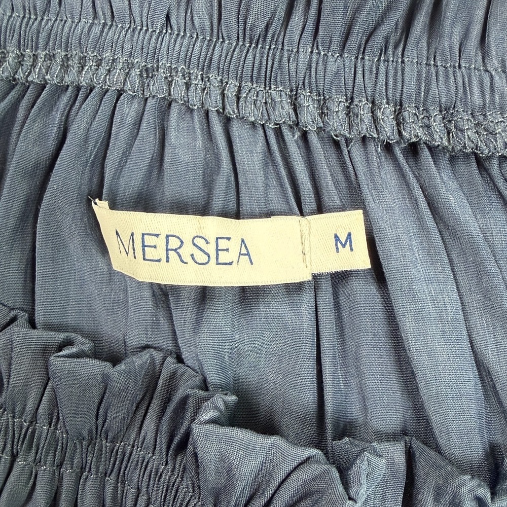 Mersea Womens Ruffle Sleeve Top Size M Navy Off Shoulder Boho Chic Coastal Luxe - Picture 5 of 7